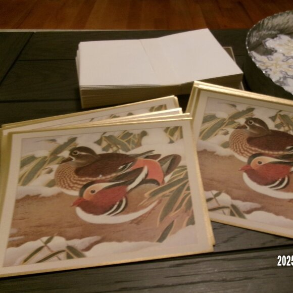 24 Caspari CHRISTMAS Cards Vintage Best Wishes 2 BIRDS KOIZUMI TSUCHOKA #16208 - Picture 1 of 6